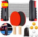 Set De Ping Pong: Raquetas Tenis De Mesa + 6 Pelotas + Red Retráctil + 1 Bolsa